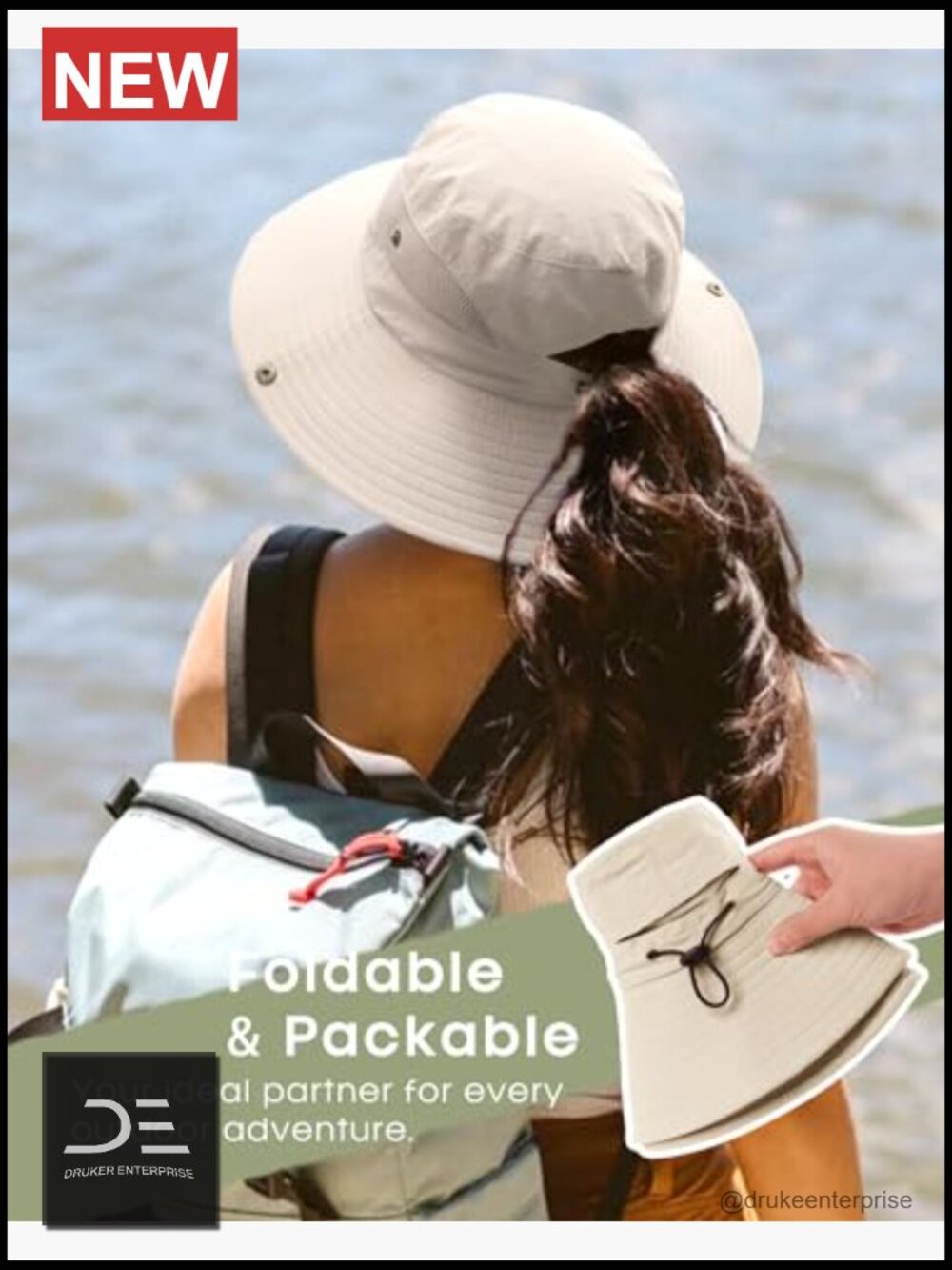 Sun Hat with Ponytail Hole, UPF 80+, Wide Brim, Foldable Bucket Hat for Hiking - Picture 4 of 7
